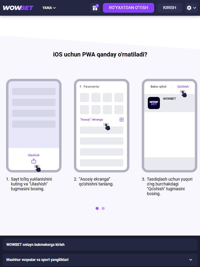iOS-da PWA ilovasini o‘rnatish bo‘yicha ko‘rsatma